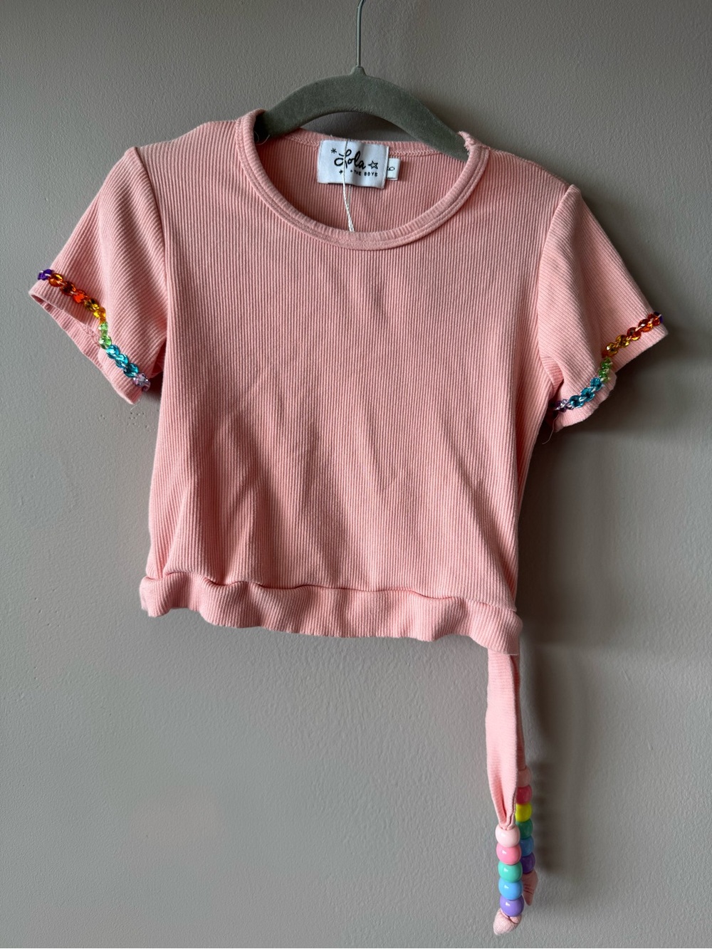 Lola + the Boys Girls Peach Candy Gem Beaded Ribbed T-Shirt Size 6 Years